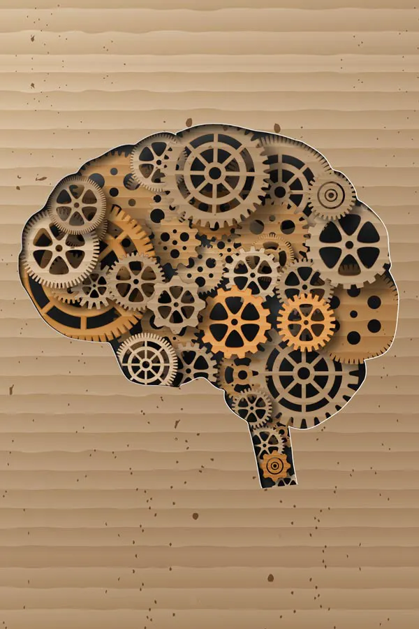 Brain-Fog-Treatment Stylized image of a brain made of gears, representing the cognitive restoration offered through brain fog treatments by Dr. Noelani Rodriguez in San Diego.