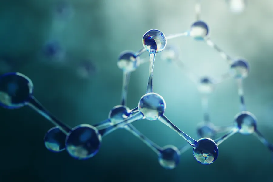Ozone-Therapy-Clinic A 3D illustration of molecules in blue and green tones. Get ozone therapy from Dr. Noelani Rodriguez in San Diego.