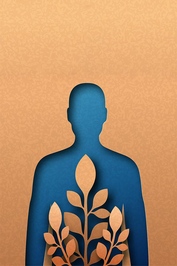 Poway-CA-Naturopathic-Medicine-Treatments A stylized graphic of a human silhouette filled with a leafy plant design, symbolizing Dr. Noelani Rodriguez's naturopathic medicine treatments in San Diego to support whole-body balance.